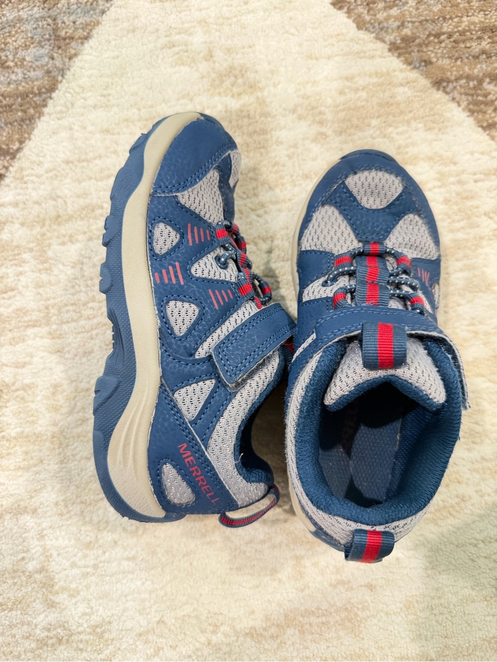 Merrell Kids Navy Blue and Gray Trail Sneakers with Red Accents